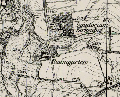 Mapa Sanatorium Birkenhof i majatek Baumgarten